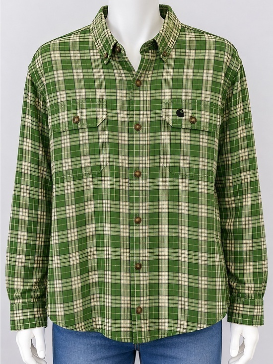 Carhartt Other - Carhartt Green Plaid Long Sleeve Button-Down Shirt Men’s Large 100% Cotton
